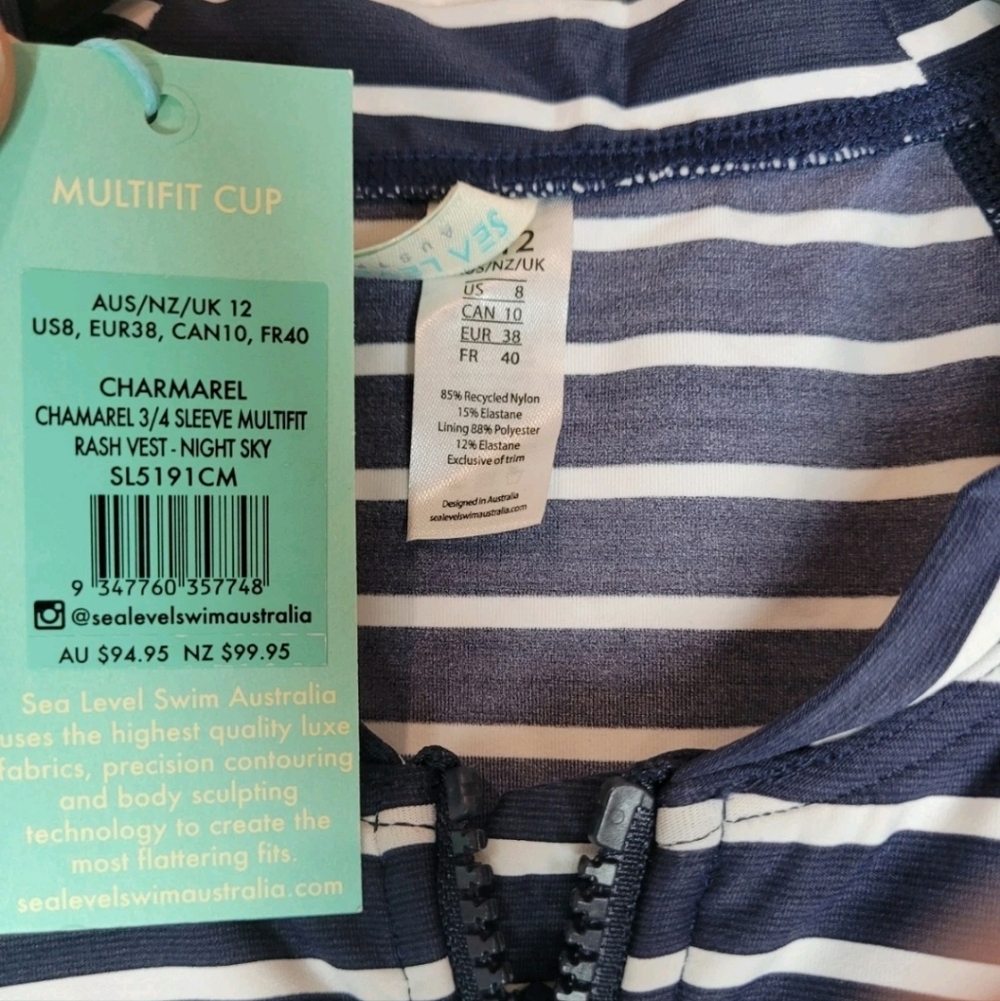Sea Level Swim Charmarel 3/4 Sleeve Multifit Rash Gaurd NWT Size 8 - Picture 4 of 4